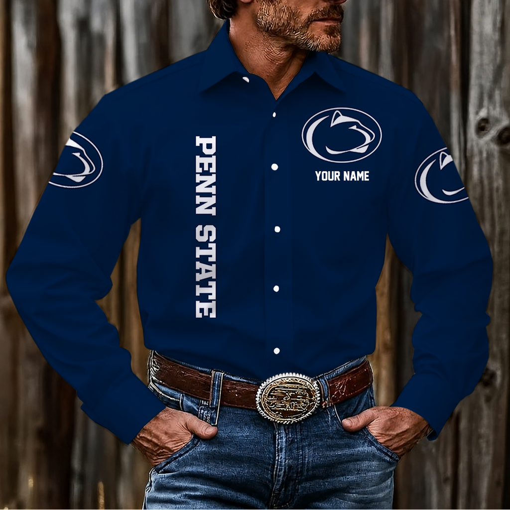 ELITE EDITION - NEW CUSTOMIZED NCAA FBS23 PNL PENN STATE NITTANY LIONS MEN'S LONG SLEEVE BUTTON-UP SHIRT