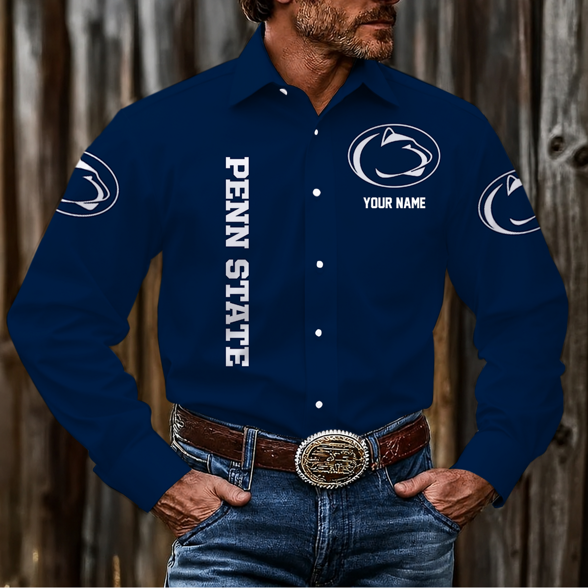ELITE EDITION - NEW CUSTOMIZED NCAA FBS23 PNL PENN STATE NITTANY LIONS MEN'S LONG SLEEVE BUTTON-UP SHIRT