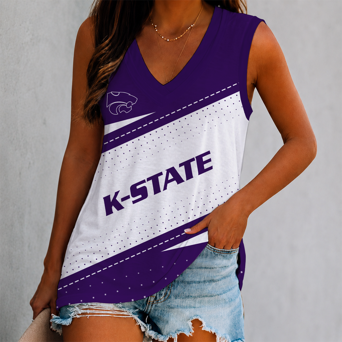 LIMITED EDITION - NEW CUSTOMIZED NCAA FBS24 KSW KANSAS STATE WILDCATS WOMEN'S V-NECK TANK TOP