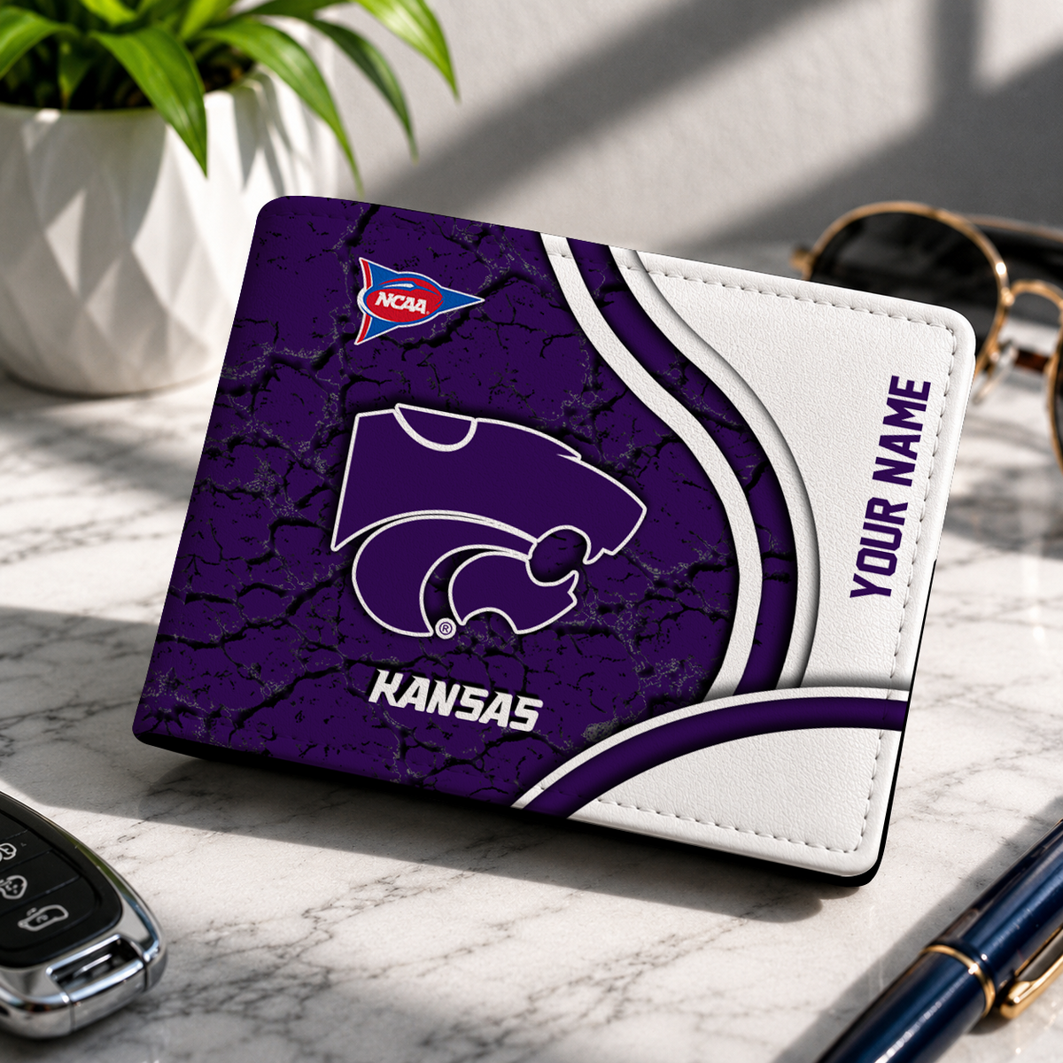 EXCLUSIVE EDITION - NEW CUSTOMIZED NCAA FBS24 KSW KANSAS STATE WILDCATS LEATHER WALLET