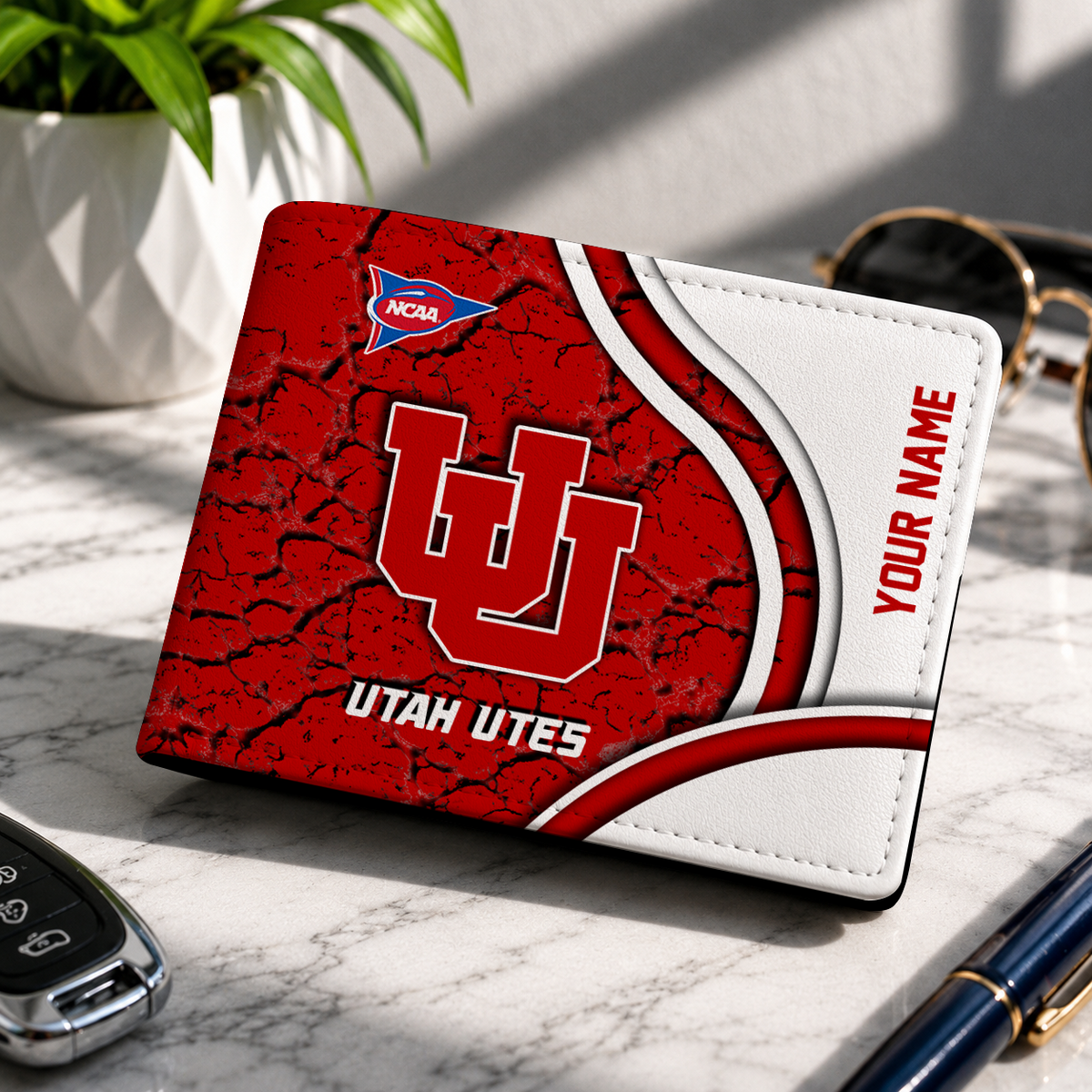 EXCLUSIVE EDITION - NEW CUSTOMIZED NCAA FBS25 UTU UTAH UTES LEATHER WALLET