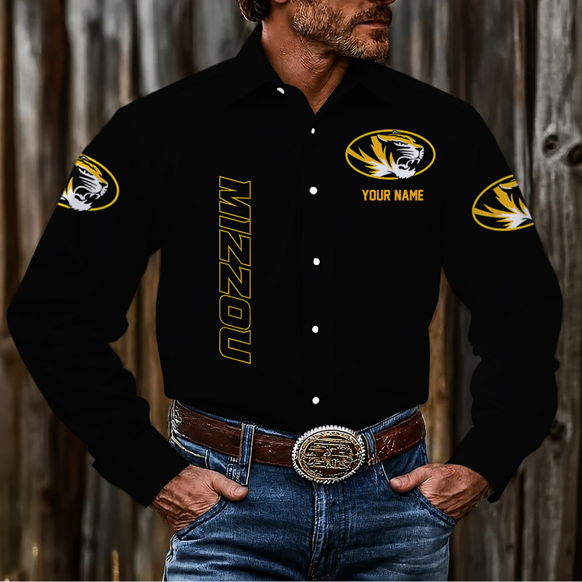 ELITE EDITION - NEW CUSTOMIZED NCAA FBS26 MST MISSOURI TIGERS MEN'S LONG SLEEVE BUTTON-UP SHIRT