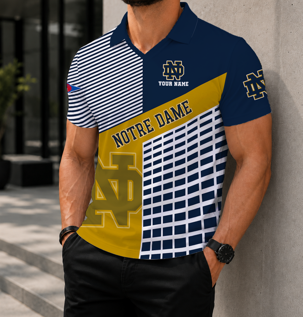 ELITE EDITION - NEW CUSTOMIZED NCAA FBS28 NFI NOTRE DAME FIGHTING IRISH POLO SHIRT