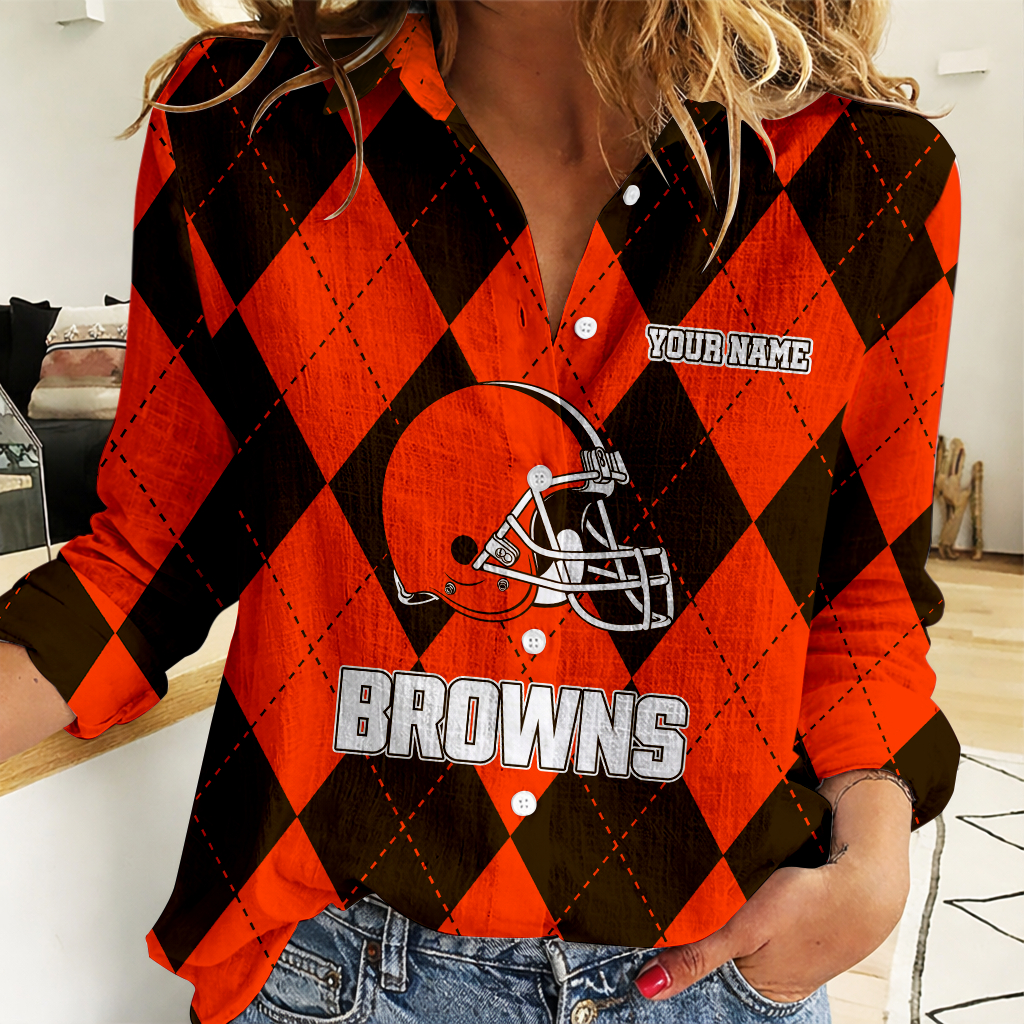 FINAL SALE - NEW CUSTOMIZED NFL29 CLB CLEVELAND BROWNS WOMEN CASUAL SHIRT FOR FAN
