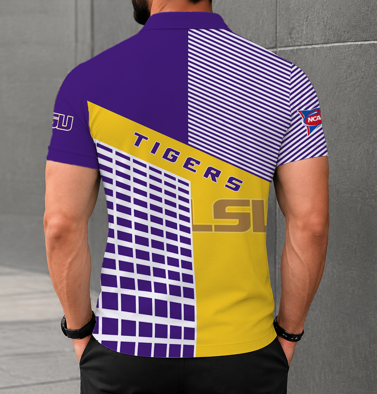 ELITE EDITION - NEW CUSTOMIZED NCAA FBS29 LST LSU TIGERS POLO SHIRT