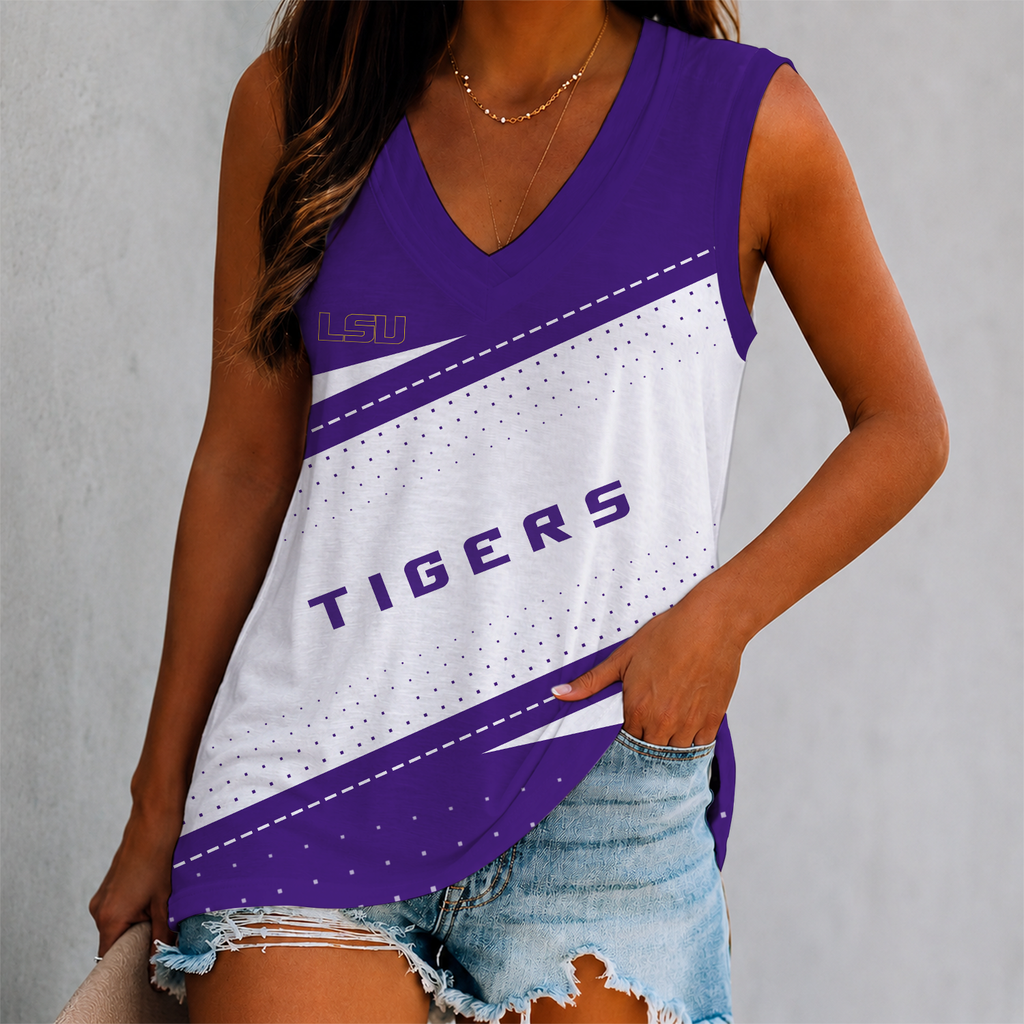 LIMITED EDITION - NEW CUSTOMIZED NCAA FBS29 LST LSU TIGERS WOMEN'S V-NECK TANK TOP