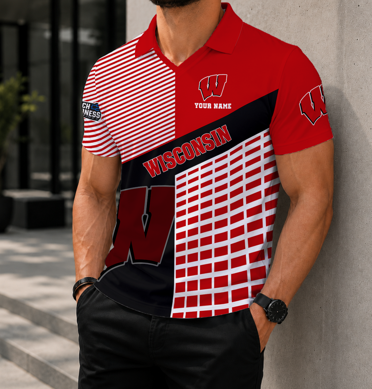 EXCLUSIVE  EDITION - NEW CUSTOMIZED NCAA MAM29 WSB WISCONSIN BADGERS POLO SHIRT