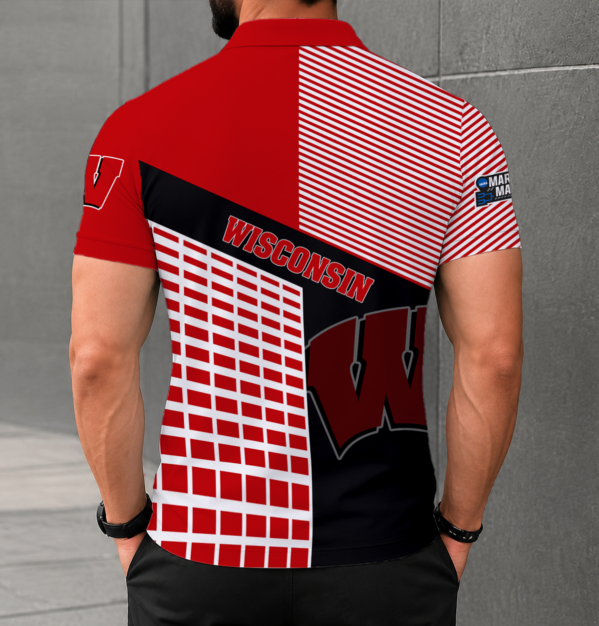 EXCLUSIVE  EDITION - NEW CUSTOMIZED NCAA MAM29 WSB WISCONSIN BADGERS POLO SHIRT