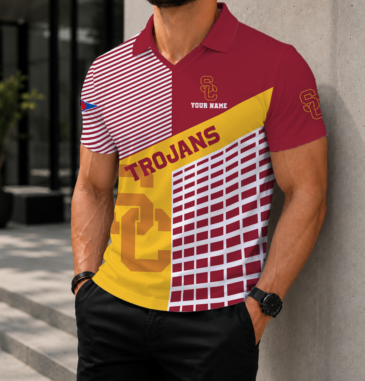 ELITE EDITION - NEW CUSTOMIZED NCAA FBS32 USC USC TROJANS POLO SHIRT