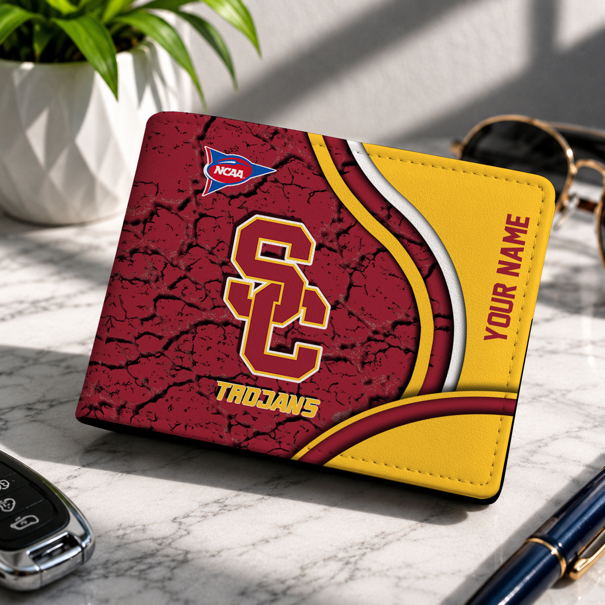 EXCLUSIVE EDITION - NEW CUSTOMIZED NCAA FBS32 USC USC TROJANS LEATHER WALLET