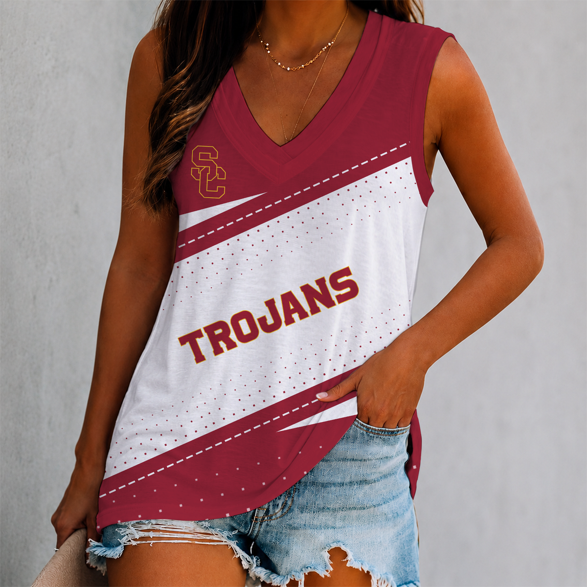 LIMITED EDITION - NEW CUSTOMIZED NCAA FBS32 USC USC TROJANS WOMEN'S V-NECK TANK TOP